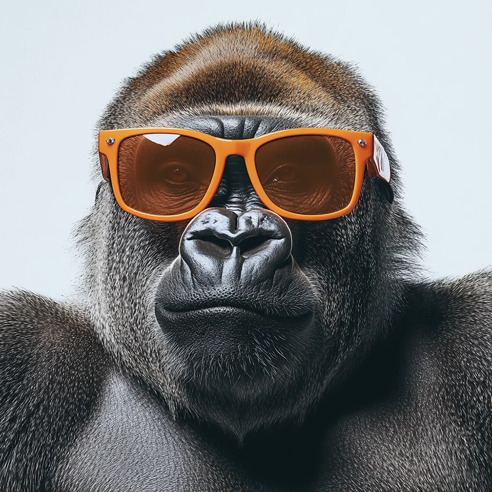 Gorilla mit oranger Brille
